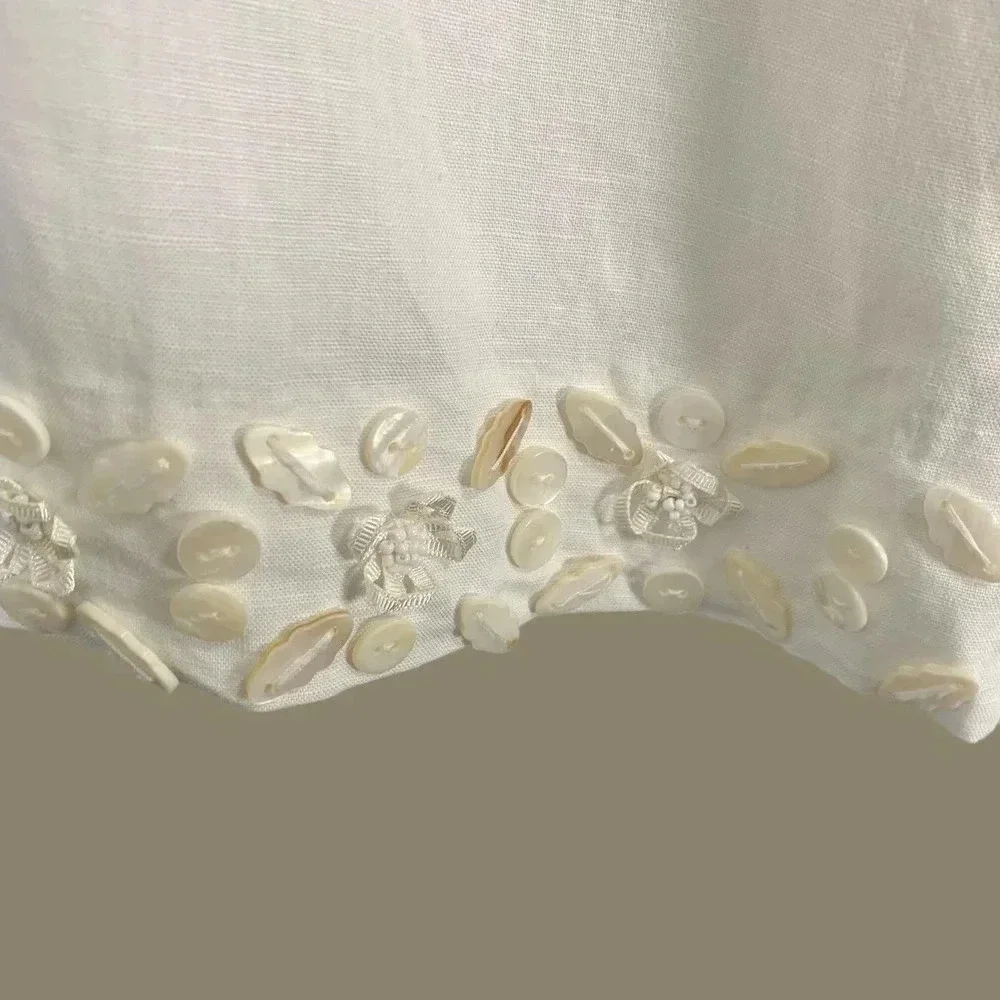 Spenser Jeremy Linen Blend Cropped Pants Women Size 12 White Shell Embellished